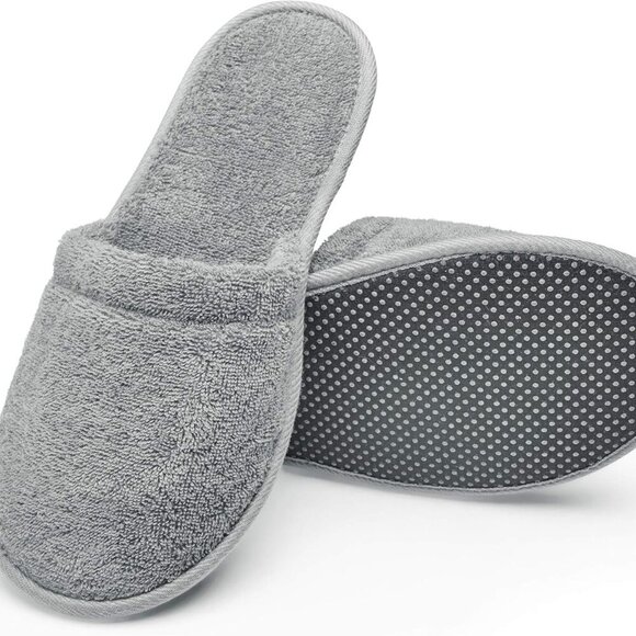 Women's Cotton Spa Slippers Turkish Terry Grey One Size Fits Most - Picture 2 of 3